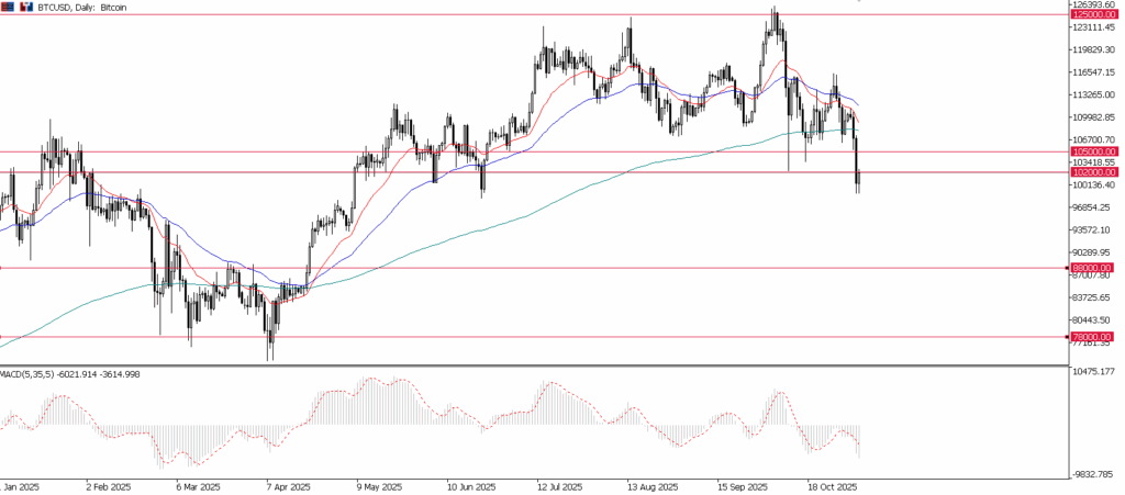 Bitcoin Plunges Below $100,000 on Risk-Aversion Sentiment
